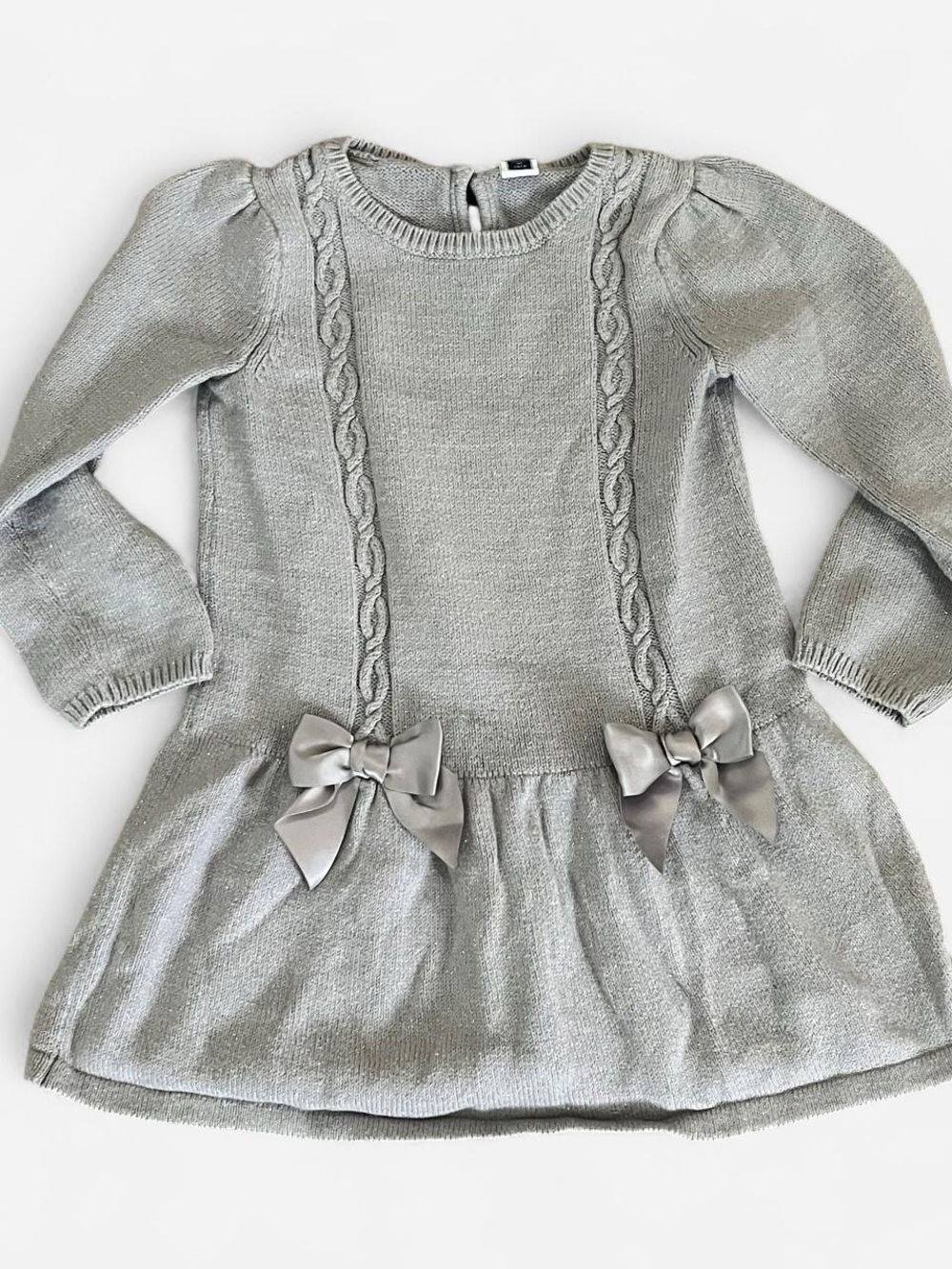 Janie and Jack Girls Grey Cable Knit Drop-Waist Sweater Dress